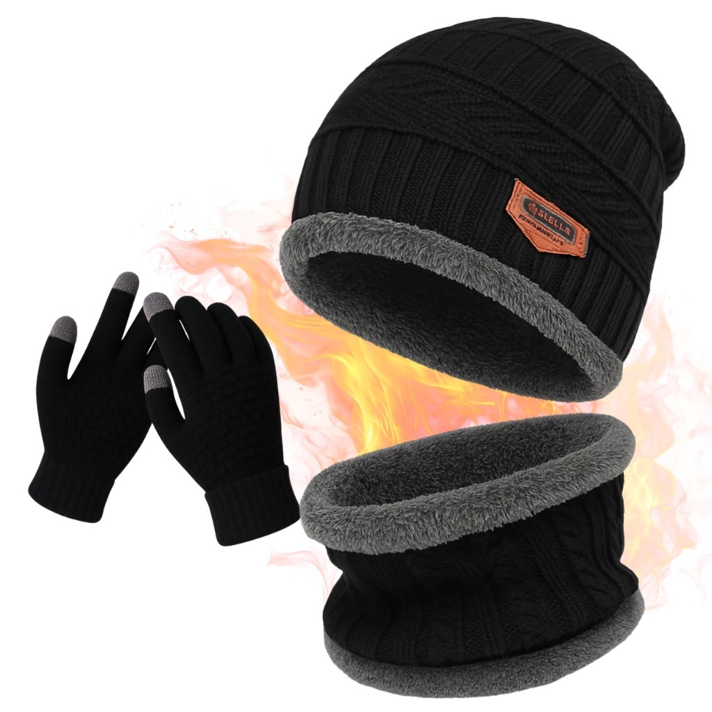 Kit De Frio Intenso Luva Touch + Touca e Protetor De Pescoço Pelinho Forrado Masculino Fem...