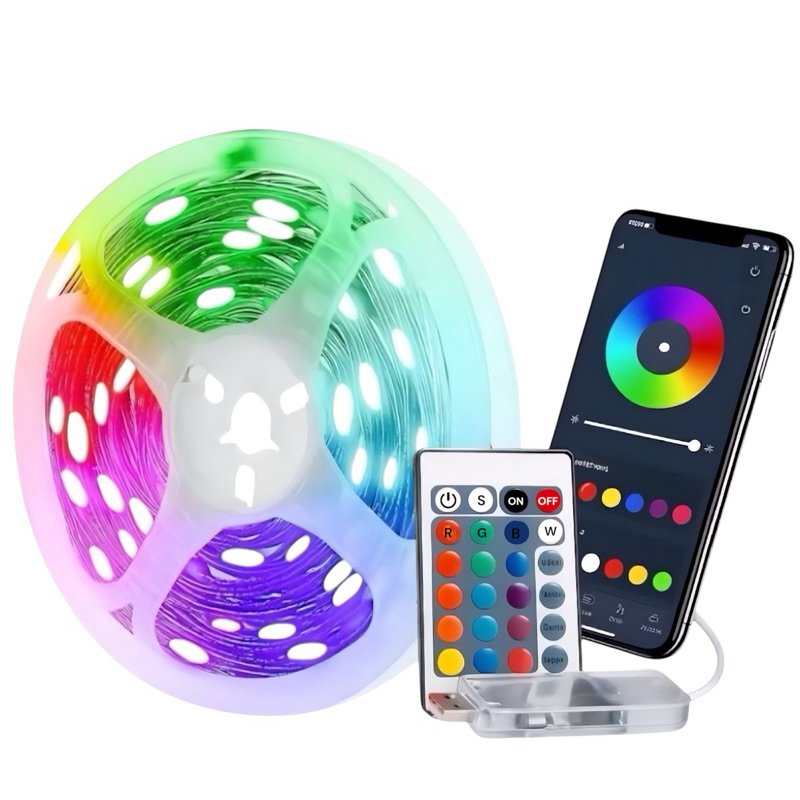 Fita Led Cordão 20 Metros RGB Com Controle Remoto Bluetooth E Aplicativo A Prova D'Água