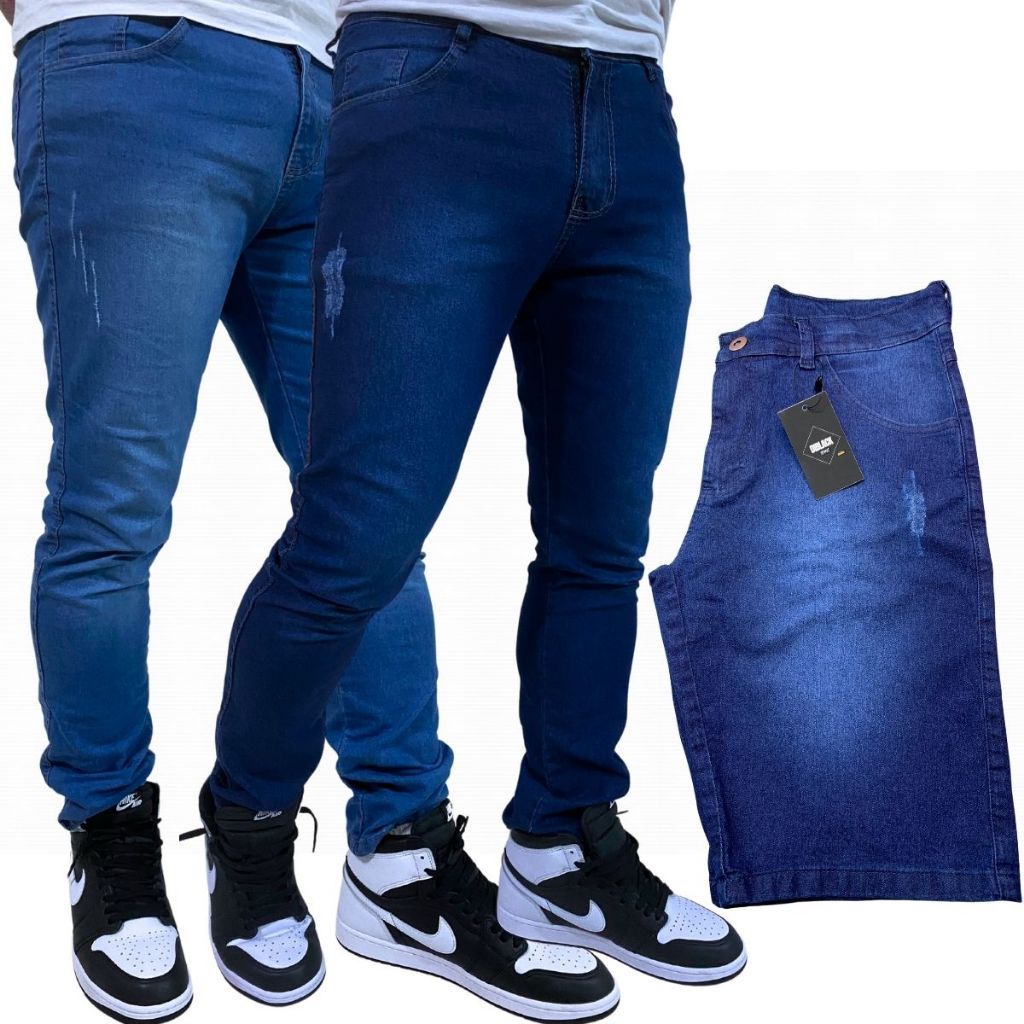Kit Com 2 Calças Jeans Masculina e 1 Bermuda Jeans Masculina Denim Trabalho e Passeio em Oferta na Shopee