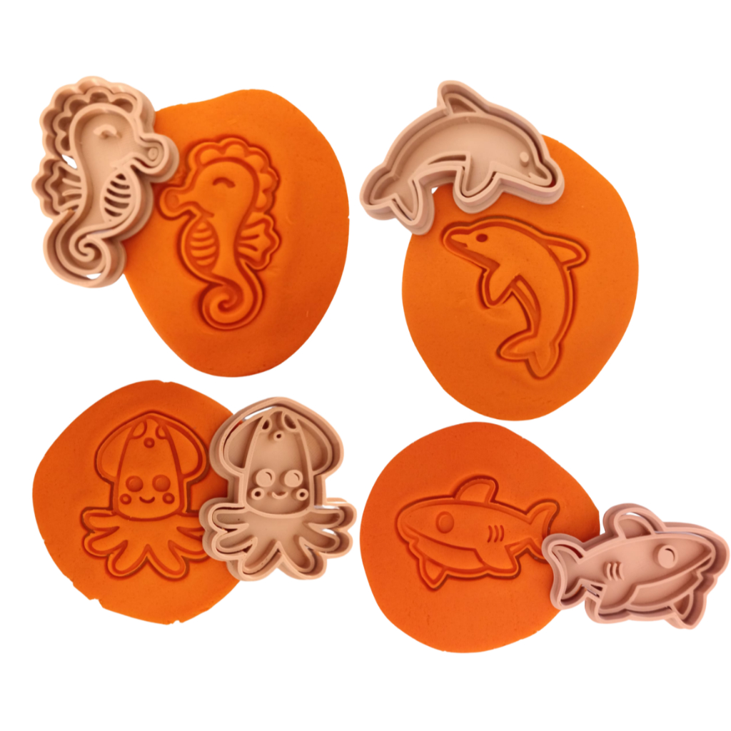 Cortador de Biscoito 4 Peças Animais Marinhos Tubarão 🦈 Golfinho 🐬 Cavalo Marinho Polvo 🦑  Cookies