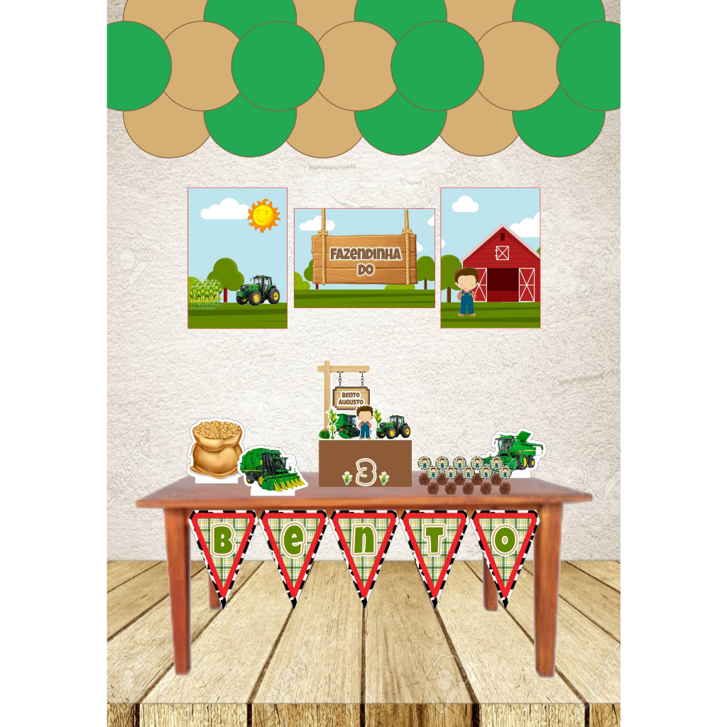 Kit festa Só um Bolinho Fazendinha Verde Trator Fazendeiro Agricultor