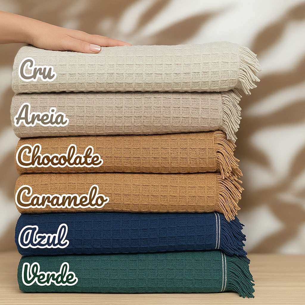 Manta de Sofá Piquet Algodão Cru Com Franjas Boho Algodão Decorativa Grande 1,50x2,10