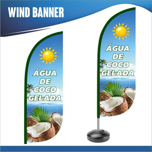 Wind Banner Água de Coco Gelada | Bandeira Promocional Frente e Verso Material de Alta resistência