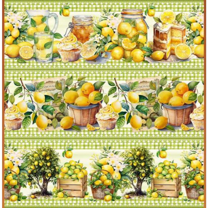 Tecido Tricoline Digital Barrado Limão Fernando Maluhy 55x150 cm Pano de Prato Mesa Posta Artesanato