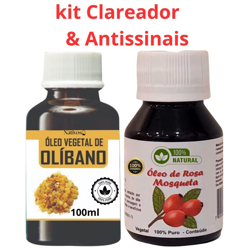 Kit 02 Óleo essencial Clareador de Pele - Olíbano + Rosa Mosqueta Óleo 100%Puro Vegetal Natural