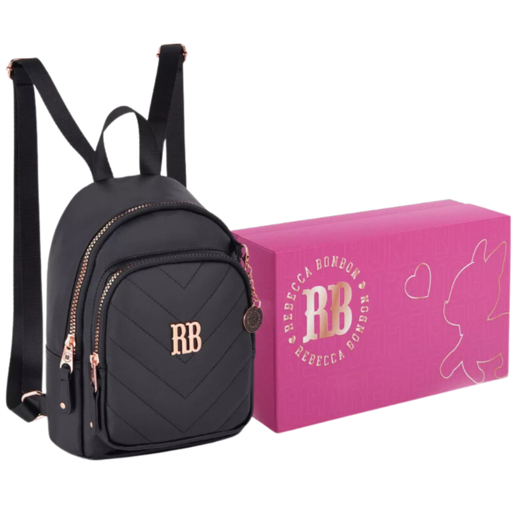 Bolsa Mini  Mochila Rebecca Bonbon Infantil C/ Porta fone de ouvido, Chaveiro e Caixa Personalizada