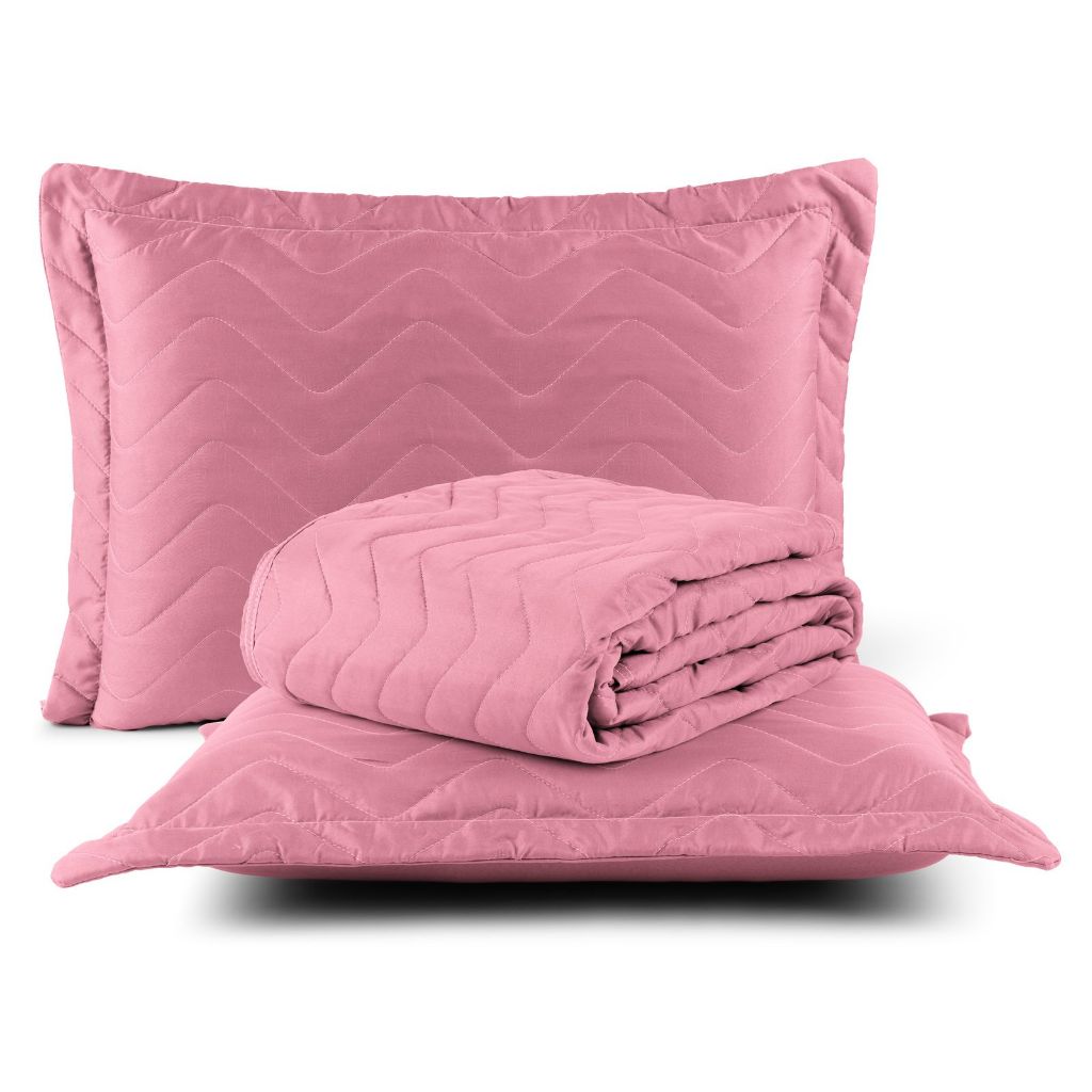 Colcha Cobre Leito Casal Padrao 3 Peças Luxo Rosa