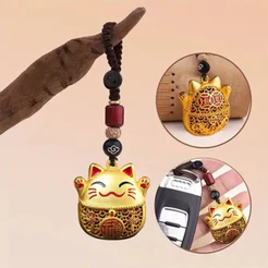 Chaveiro Vintage Gato da Sorte Dourado Com Pingente 10,5cm