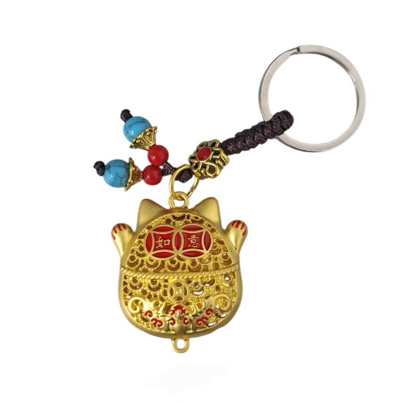 Chaveiro Vintage Gato da Sorte Dourado Com Pingente 10,5cm — imagem 2 de 2