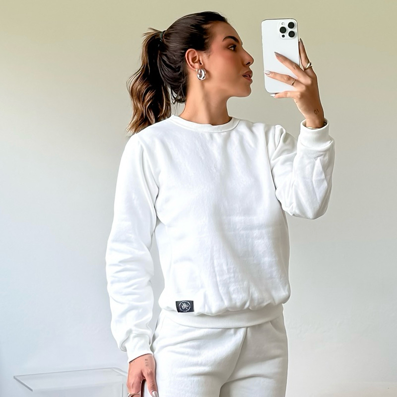Blusa Moletom Feminino Casaco Flanelado Blusa de Frio feminina gola o Algodão Lisa conjunt...
