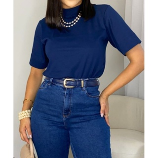 T-SHIRTS BÁSICA LISA GOLA ALTA CASUAL 100% ALGODÃO em Oferta na Shopee