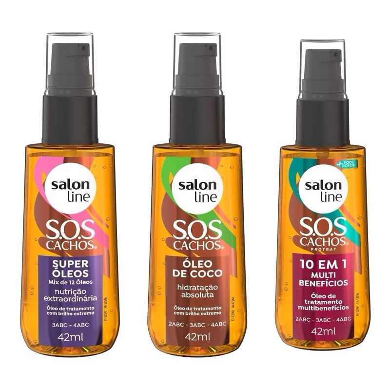 Kit 3 Óleos de Tratamento S.O.S Cachos Salon Line Coco, Super Óleos e Multibenefícios