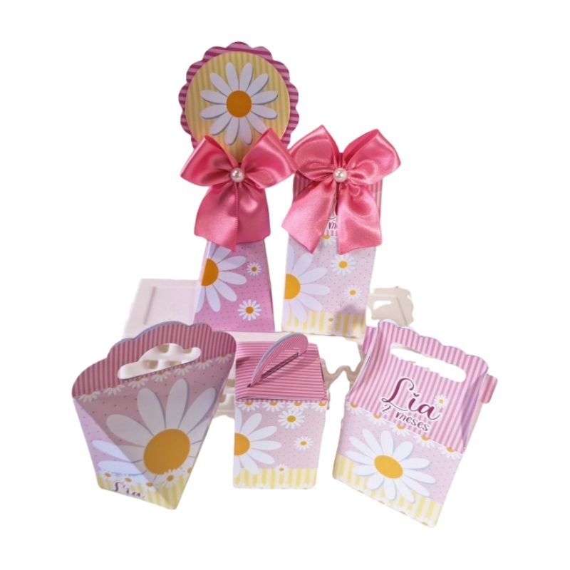 Kit 20 - 50 caixinhas Personalizadas, lembrancinhas de festa aniversário MESVERSÁRIO PEGUE E MONTE - Margaridas flores