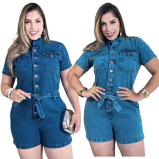Macaquinho Jeans Sem Lycra Feminino Com Botão em Oferta na Shopee
