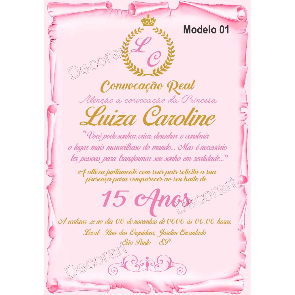 Convite 15 Anos Debutante Realeza - Convite Pergaminho Festa Realeza 15 Anos + Individuais