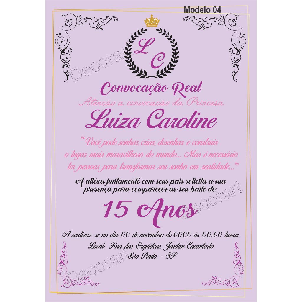 Convite Debutante Realeza Festa 15 Anos - Convites Pergaminho Tema Realeza 15 Anos + Individuais