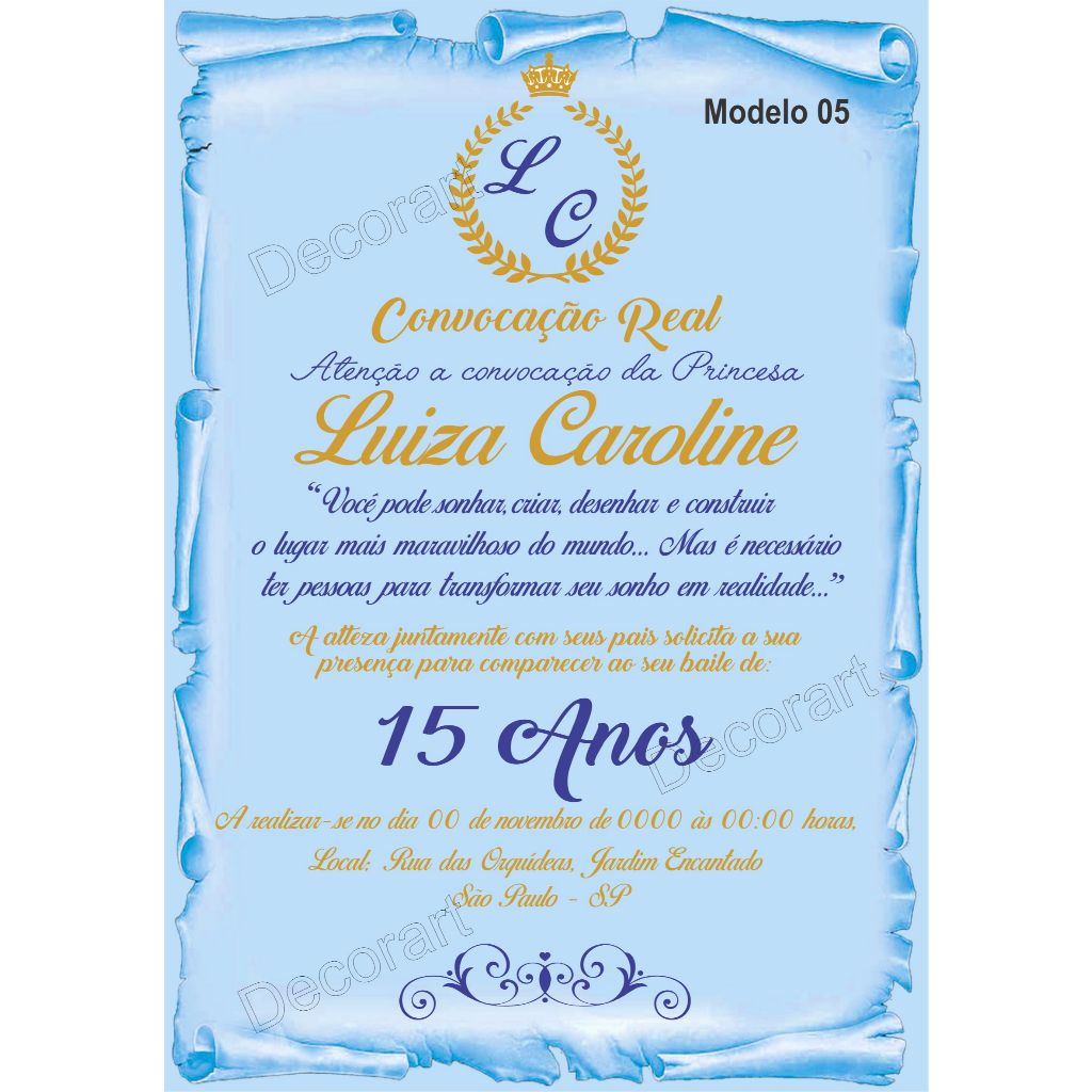 Convite Debutante Festa Realeza 15 Anos - Convites Pergaminho Realeza Personalizados + Individuais