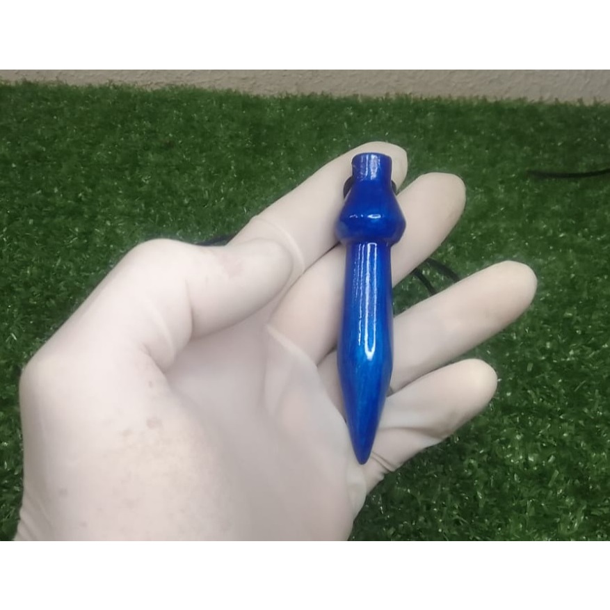 Pêndulo Pendulo De Madeira Com Chumbo Para Radiestesia Radioestesia Chakra Egípcio Artesanal Azul Prateado Mod 1