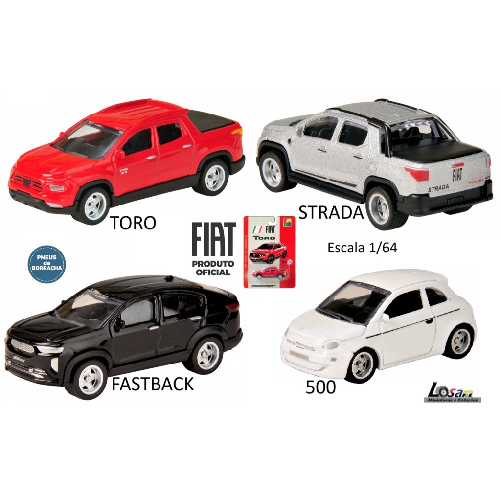 Miniatura Fiat Strada / Toro / 500 / Fastback - Marca CKS - Originais e com pneus de borracha. 1/64