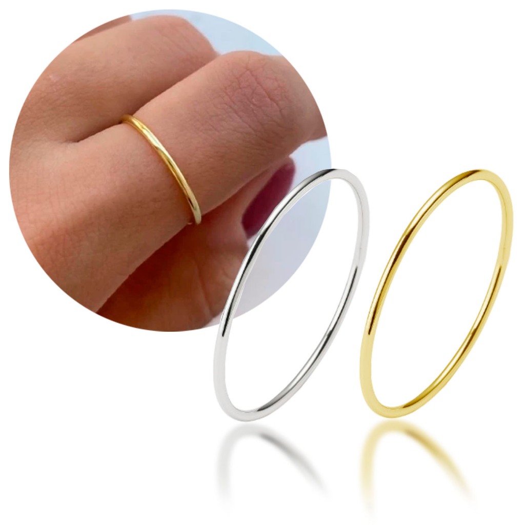 Anel Aliança Feminina de Fio Liso Fina Moeda Antiga Banhado a Prata em Oferta na Shopee