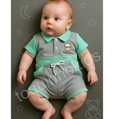 Conjunto para menino camiseta Polo e short Roupa de bebê Menino