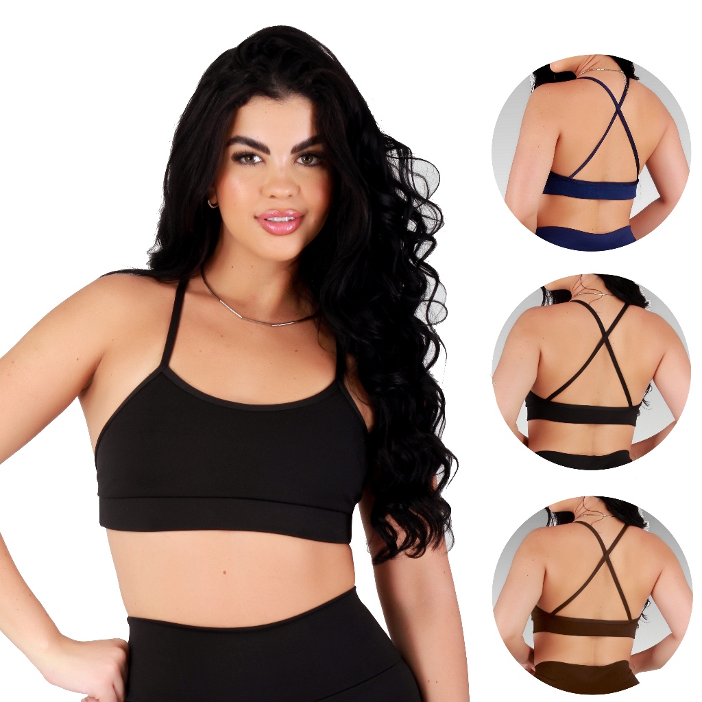 Top Costa Nua Alça Cruzada Premium Reforçado em Poliamida Fitness de Academia em Oferta na Shopee
