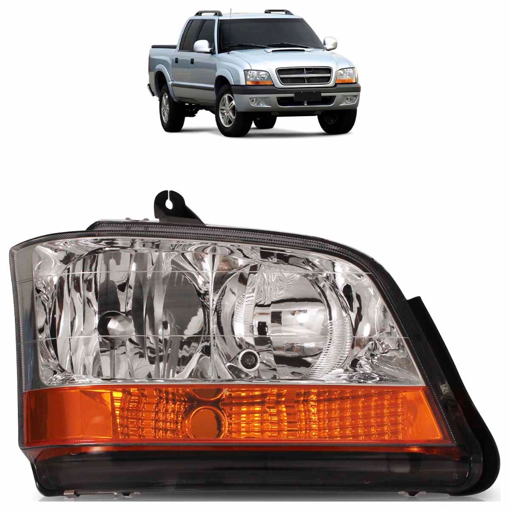Farol Dianteiro S10 2001 2002 2003 2004 2005 A 2011 Máscara Cromada Foco Duplo Lente Lisa Acrilico