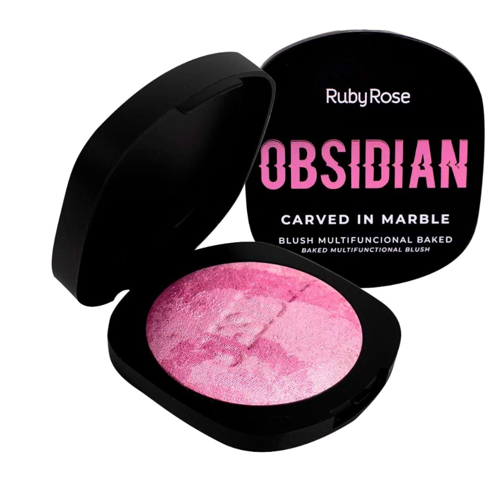 Blush em Pó Ruby Rose Obsidian 3 em 1 – Multifuncional Iluminador e Sombra Alta Pigmentação Compacto