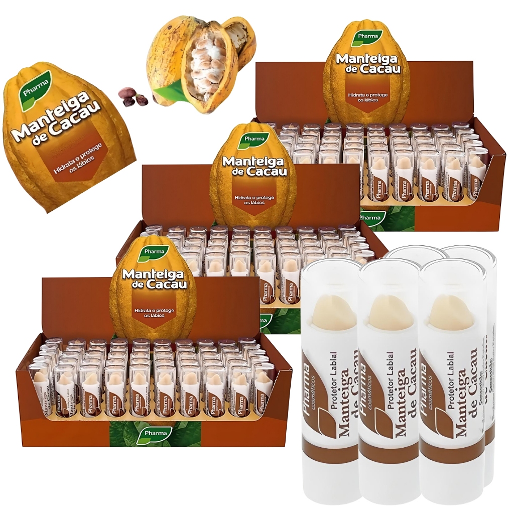 Kit 5/10/15/20/25 Unidades Protetor Labial Manteiga de Cacau - Hidratação Diária | Pharma Cosméticos