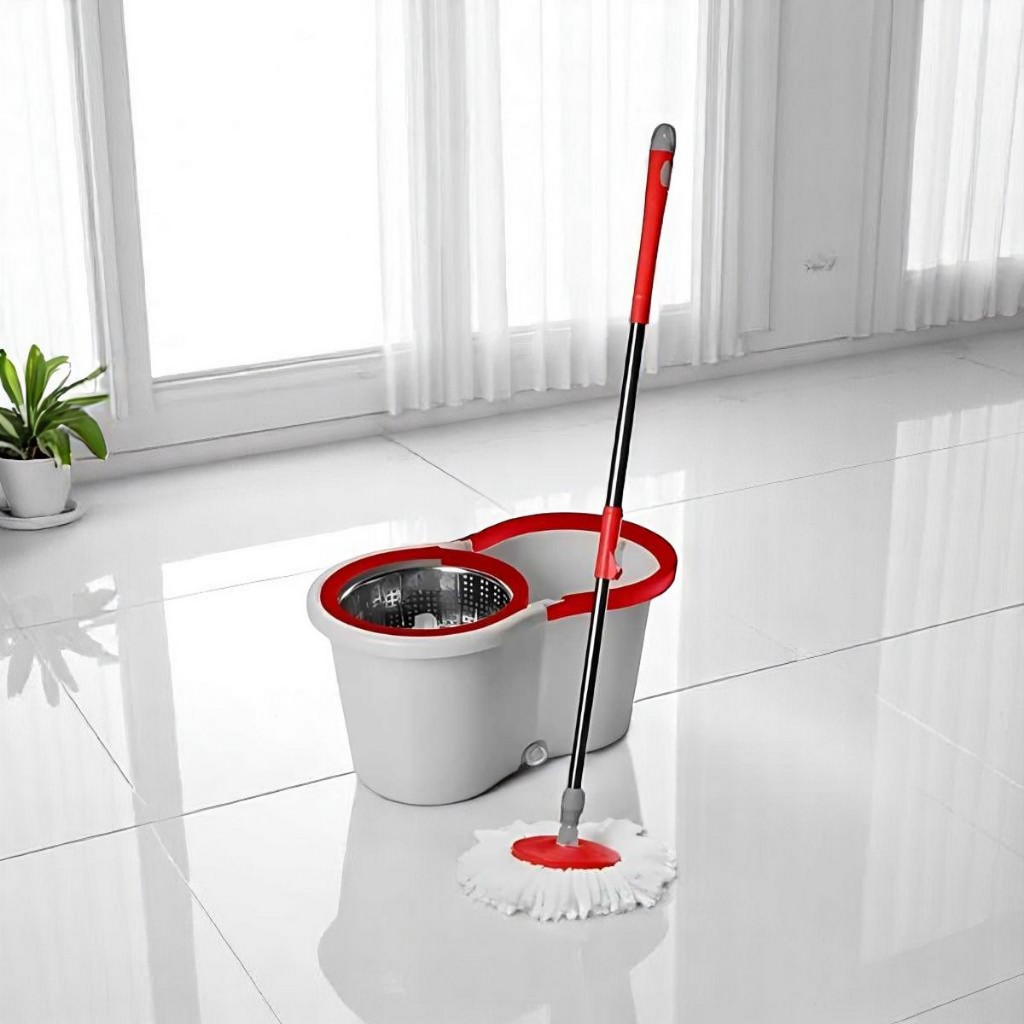 Mop - Balde Esfregão Giratório de Cesto Inox com Refil e Cabo para Centrífuga Limpeza 13 lts