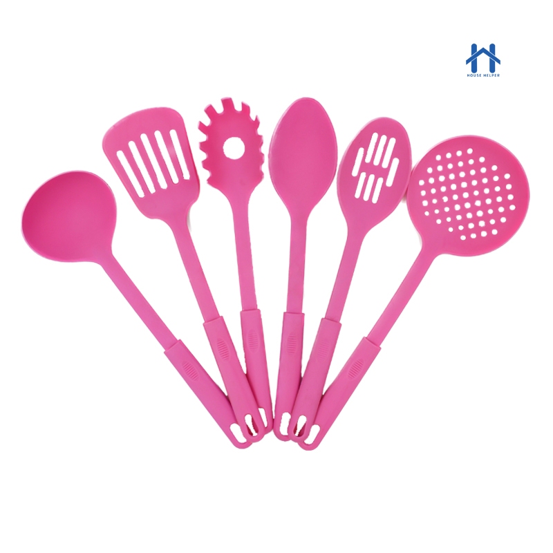 Conjunto 6 Utensilios com Gancho de Cozinha de Nylon Colher Concha Escumadeira Espátula Pegadores