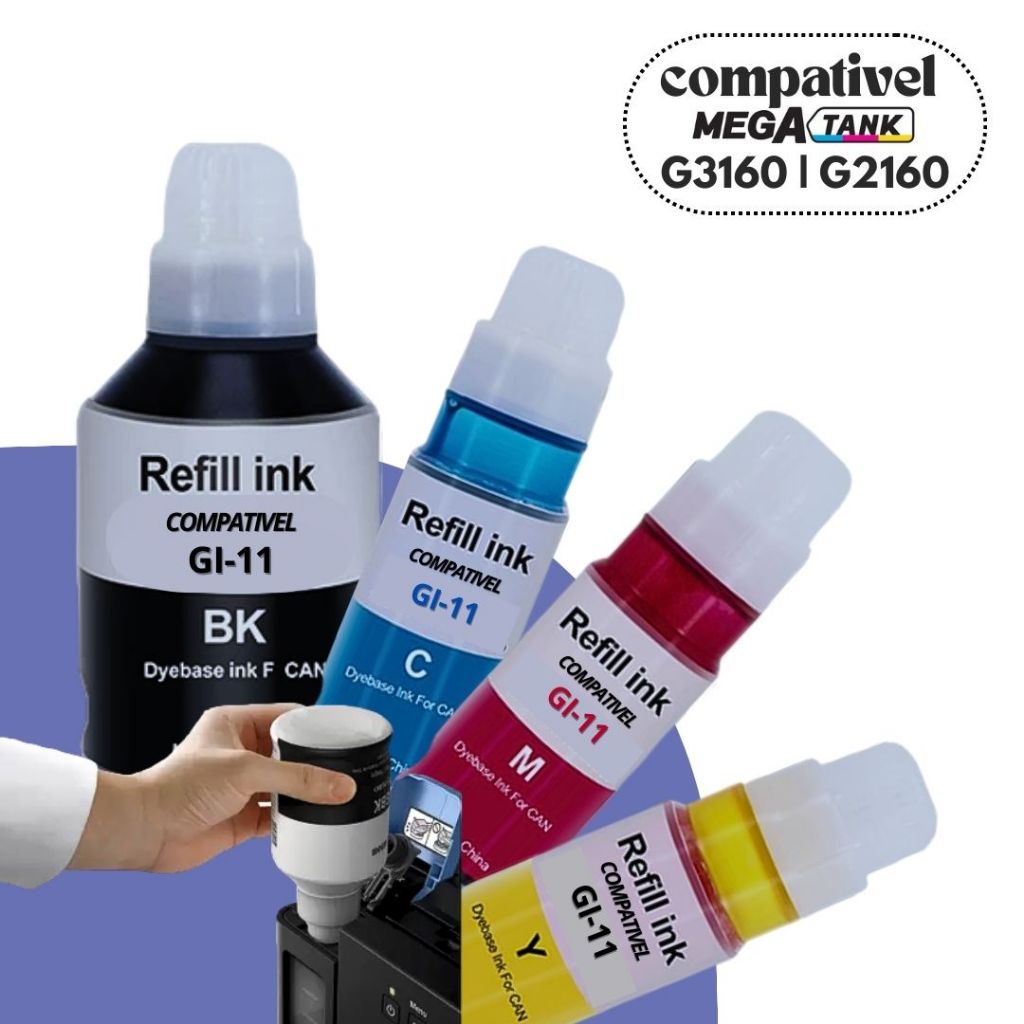 Kit 4 Tinta GI 11 Compativel Para Impressora Canon G3160 G2160 G3170  MegaTank Pronta Entrega
