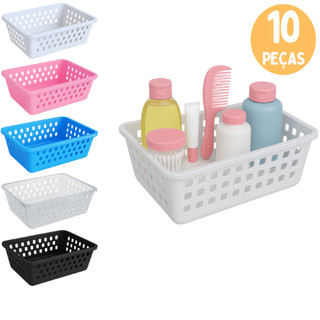 Cesto Organizador Kit Até 10 Peças 20x15x6cm Medio Branco Transparente Rosa Azul Preto