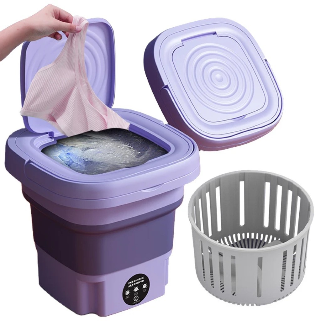 Mini Máquina de Lavar Roupa Portátil Dobrável 9L Automática Bivolt Centrifugador
