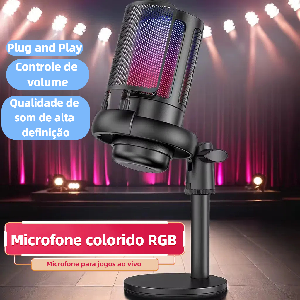 Microfone USB RGB gravação de voz de jogo de karaokê para computador e transmissão ao vivo para celular Tomate MT-1060R em Oferta na Shopee