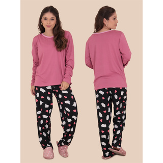 Pijama Sonho Manga Longa Suede Felpado Outono Inverno em Oferta na Shopee