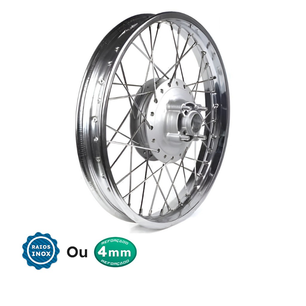Roda Aro Calha Folha Jnate Traseira Completa Pro Tork Honda Fan 125 2009 Ate 2018 Raio 4mm ou Inox