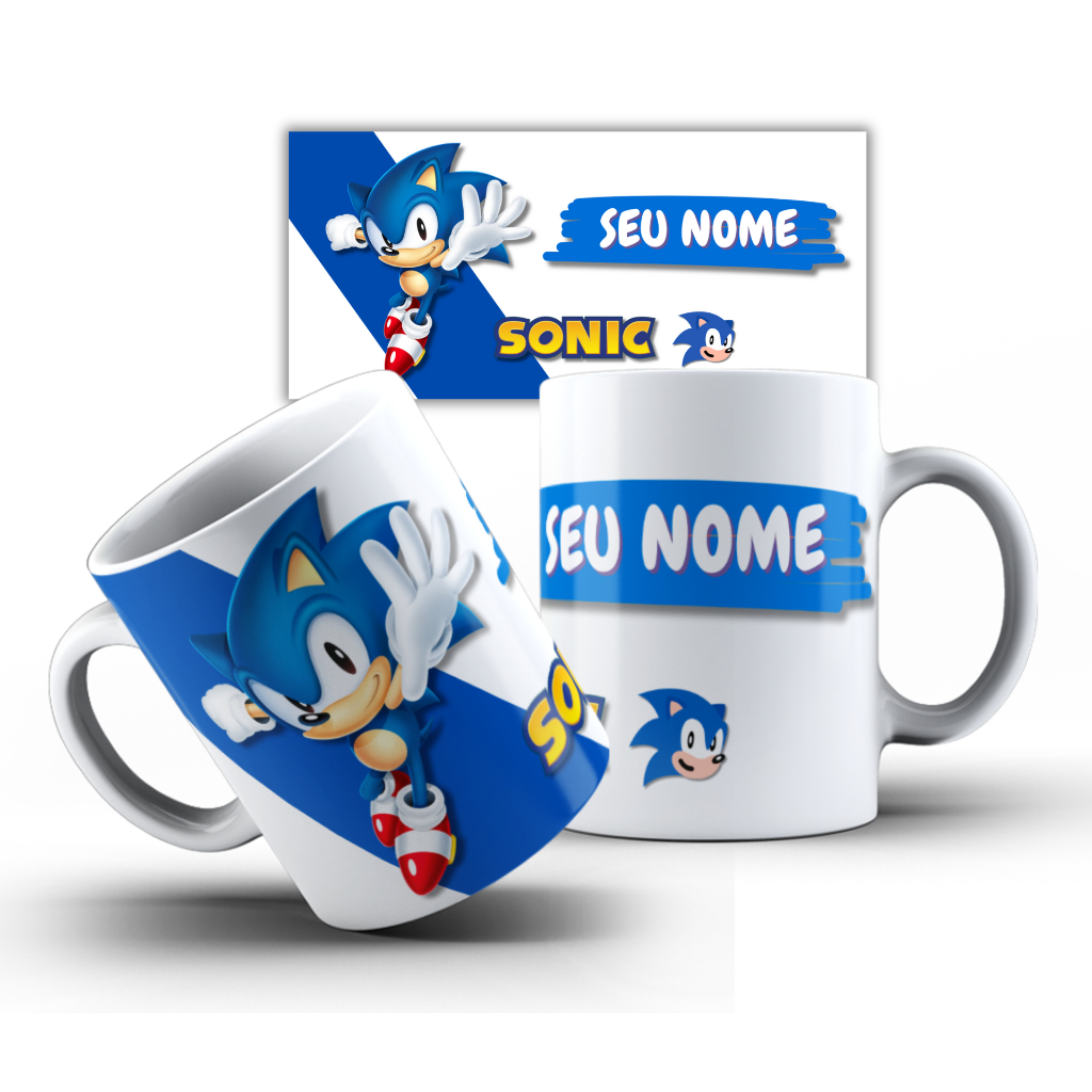 Caneca Xícara Personalizada Sonic COM NOME Presente Artes Exclusivas Porcelana ou Plástico Envio em 24h em Oferta na Shopee