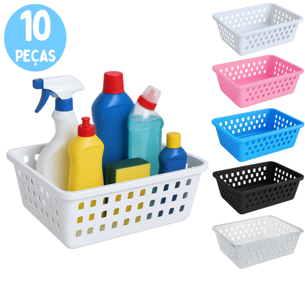 Kit 10 Cesto Organizador Grande 25x15x6cm Branco Transparente Rosa Azul Preto em Oferta na Shopee
