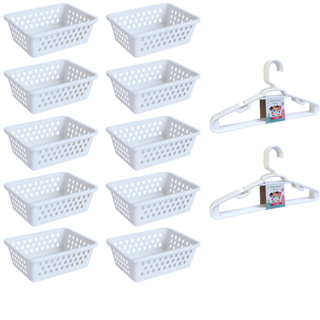 Kit 10 Cesto Organizador e 10 Cabide Infantil Branco Rosa Transparente Azul em Oferta na Shopee
