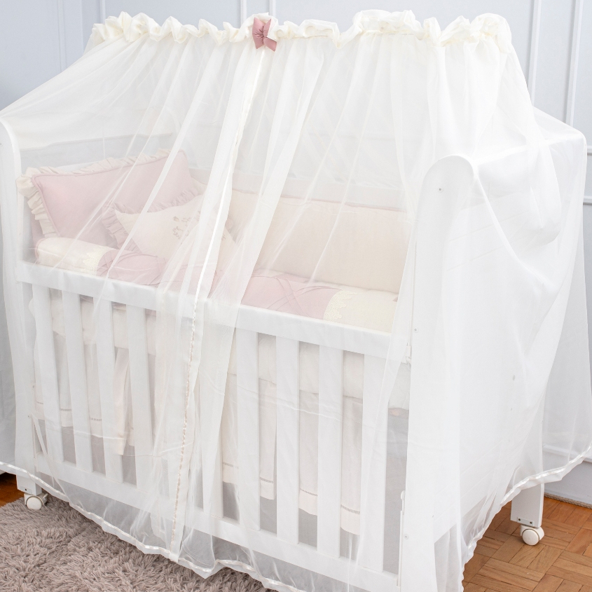 Mosquiteiro Berço em Voil de Seda Luxo Delicado Varal Varão Berço Americano