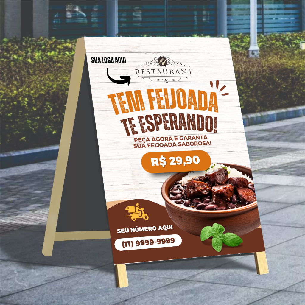 Cavalete de Madeira 55x110cm Para Restaurante Personalizado Dupla Face Personalizado - Arte Inclusa