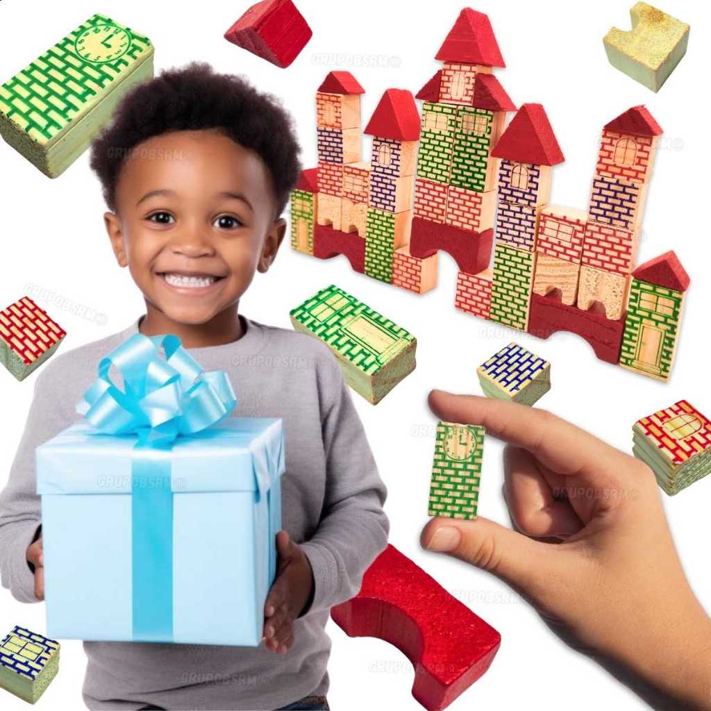 Brinquedo Educativo Mega Construções de Madeira Casinha 76 Peças Presente Natal Crianças 3 4 5 Anos