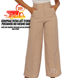 Calça Pantalona Linho Feminina Cintura Alta