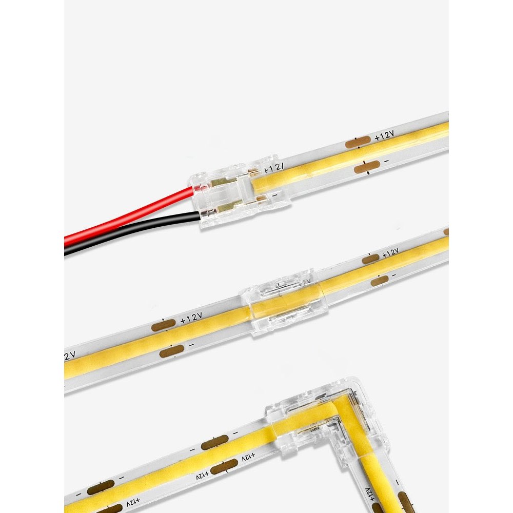 Kit Conector Sem Solda para Fita LED COB 12V 8mm Com Fio ｜ Reto e L   Instalação Fácil