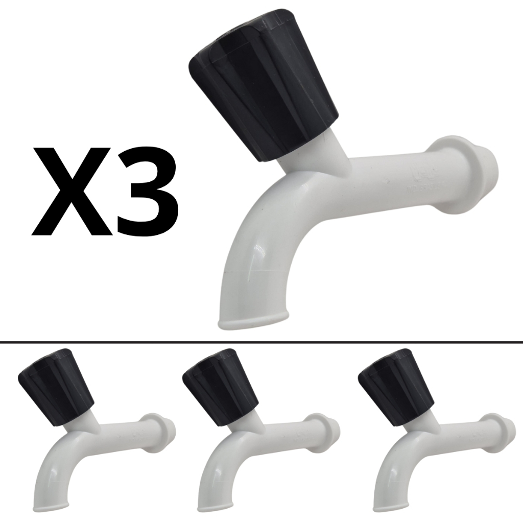 Torneira de Jardim Branca Kit com 3 Tanque Branca Plástico P/ Tanque, Maquinha, Lavadora Herc