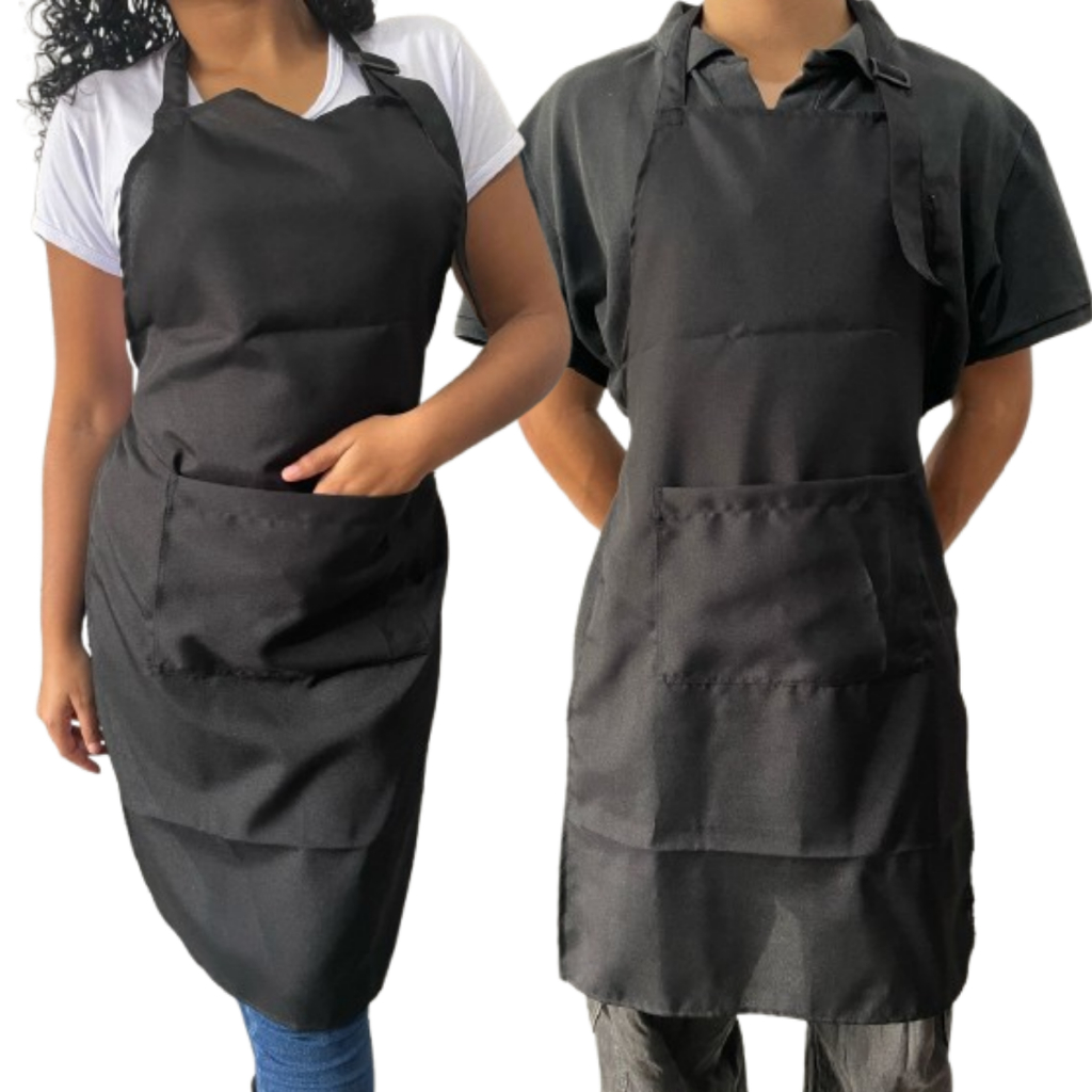 kit 2 Aventais,Avental,Cozinha,Restaurante,Barbeiro,Garçom,Garçonete,Buffet,Liso Preto com Bolso