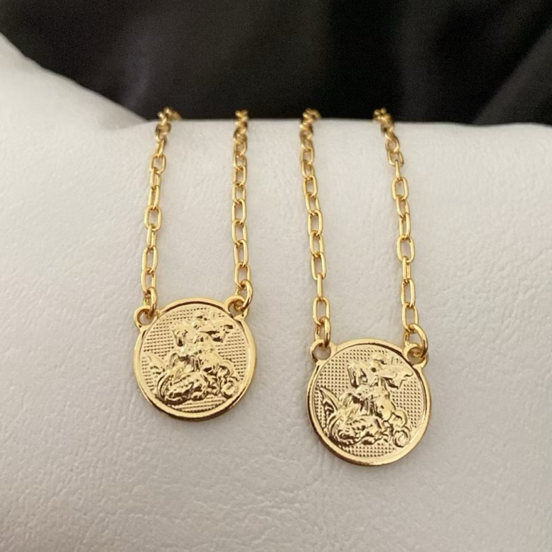 Escapulário São Jorge Redondo Corrente Elo cadeado Masculino Banhado a Ouro 18k