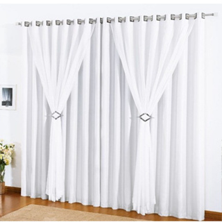 Cortina de Voil com Forro Microfibra Branca ou Palha 2 Metros 3 Metros 4 Metros 5 Metros e 6 Metros em Oferta na Shopee