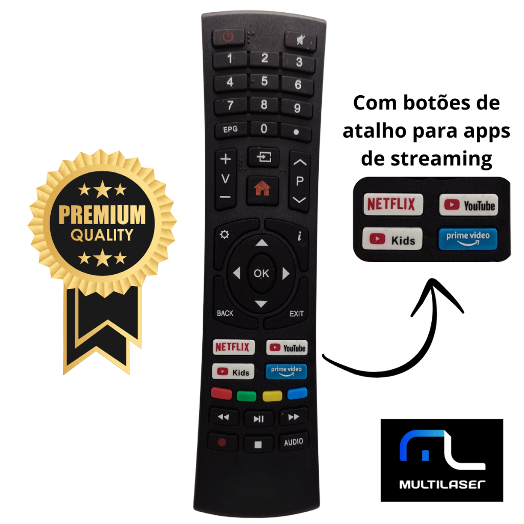 CONTROLE REMOTO PARA SMART TV MULTILASER 50 0U 55 POLEGADAS TL025  TL026  TL027  TL032  TL039